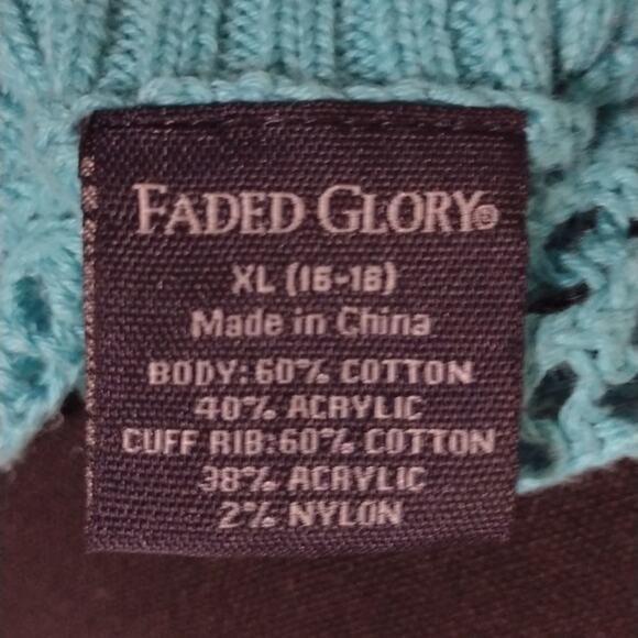 Faded Glory open kint turquoise cropped cardigan girls XL 16-18 - Picture 4 of 4